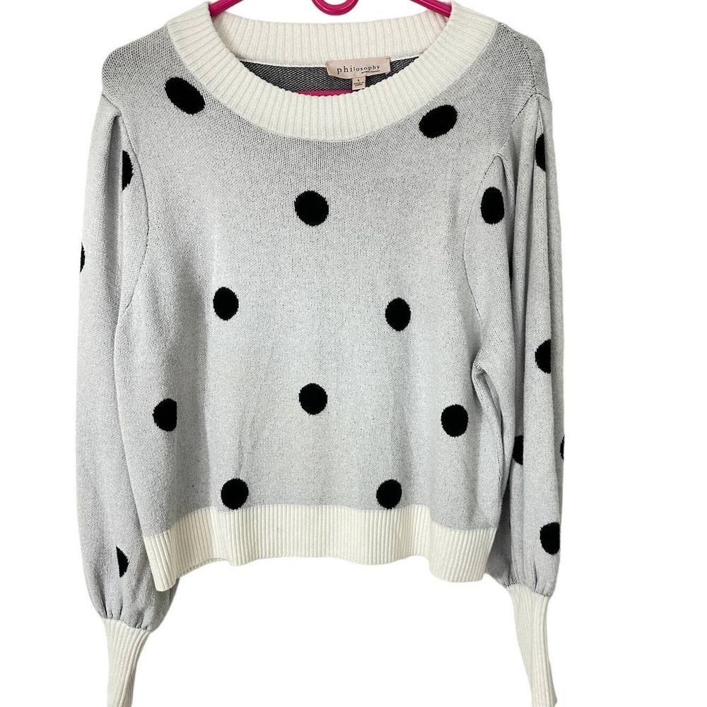 Philosophy‎ Republic Clothing SZ L Women's Polka Dots Gray Cropped Sweater